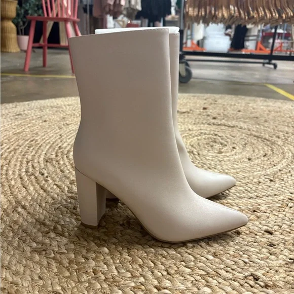 BAMBOO Cream Heeled Boots - Picture 2 of 2